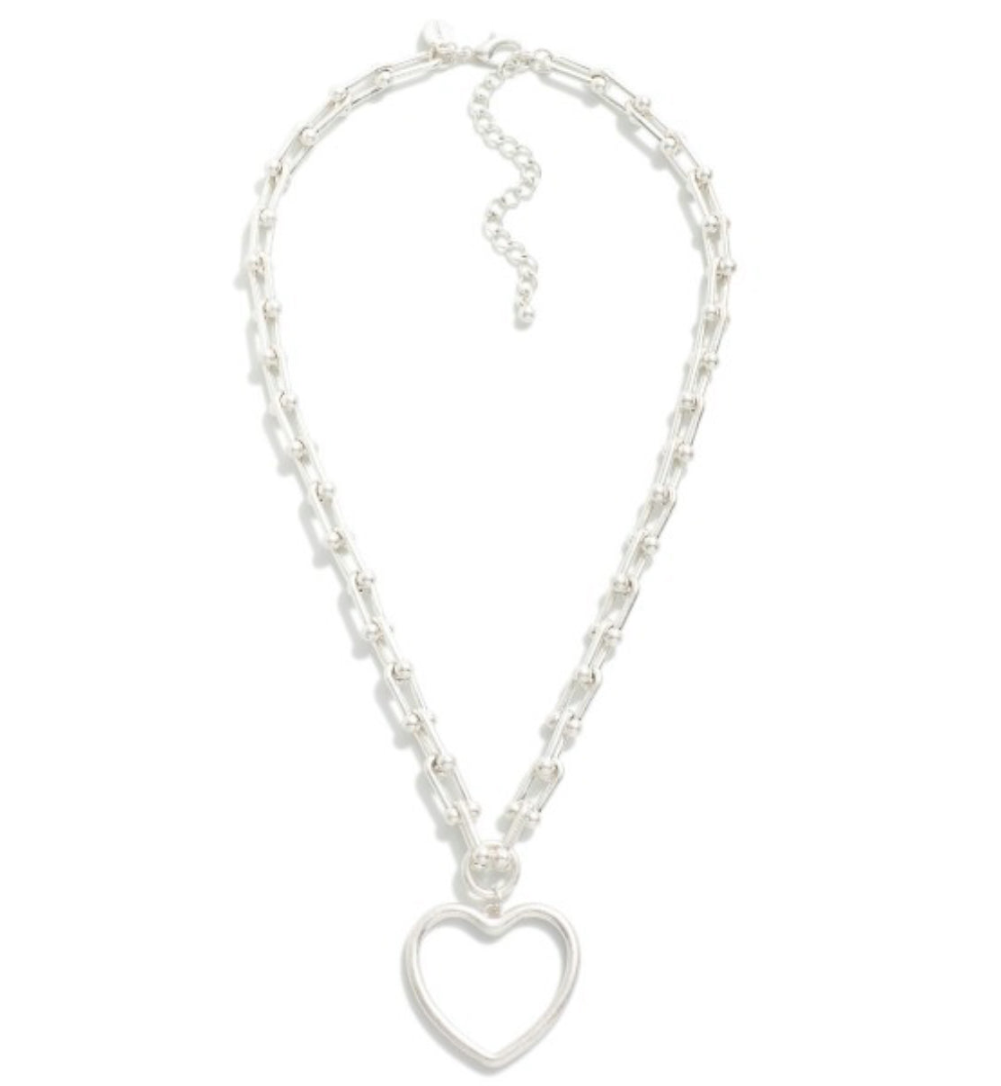 Metal Tone U Link Necklace Featuring Hollow Heart Pendant